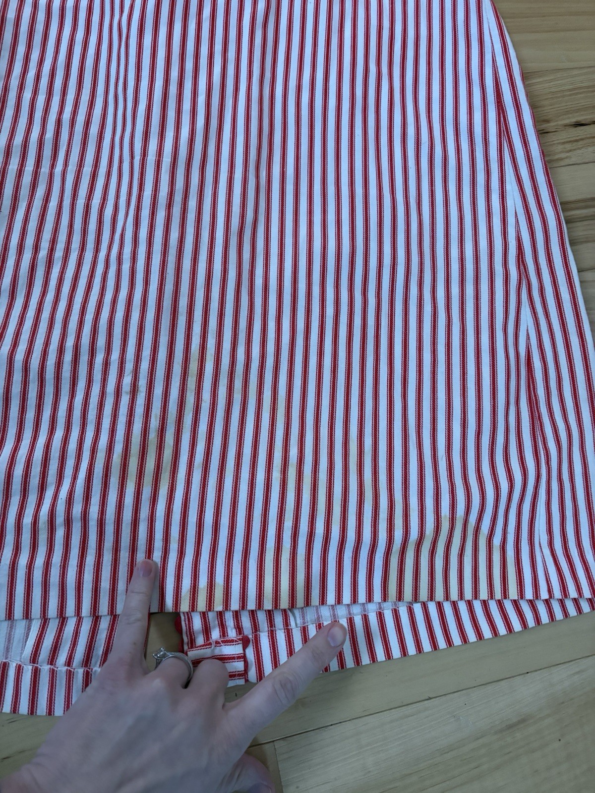 VINTAGE LEISURE LIFE House Dress Grandma Red Stripe Cute Apple Pockets Large
