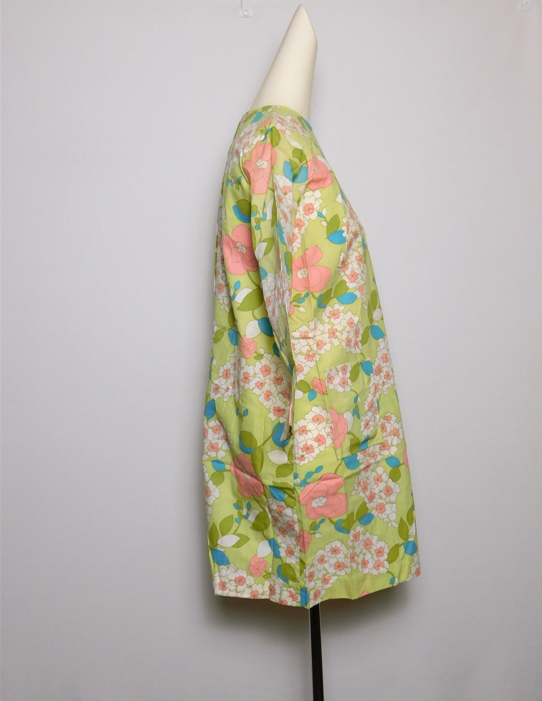NWT Vintage Women&rsquo;s 1960s Celadon Green Floral Cotton Blend Shift Dress 15/16