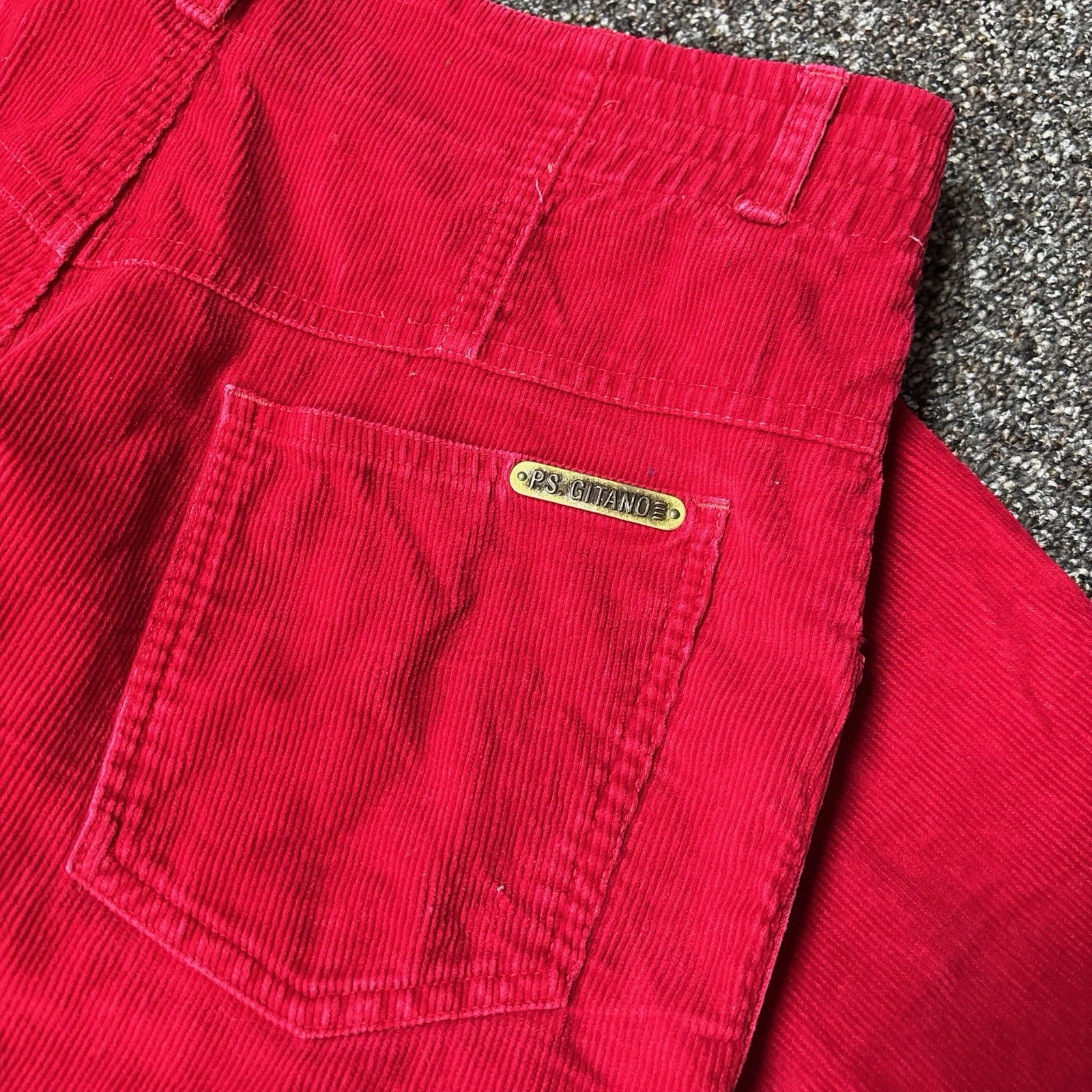 Vintage 1980s Gitano Red Pants Womans Elastic Waist 12 Short Designer 31×25.5