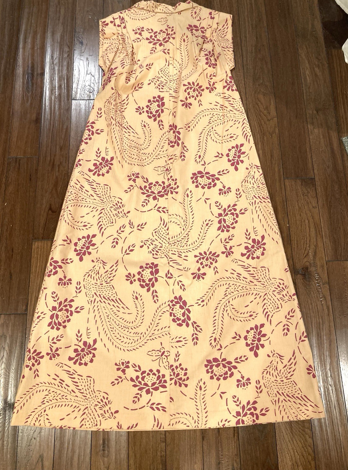 Vntg 1990s Hawaiian muumuu maxi dress peasant dress peacocks butterfly XL B 44