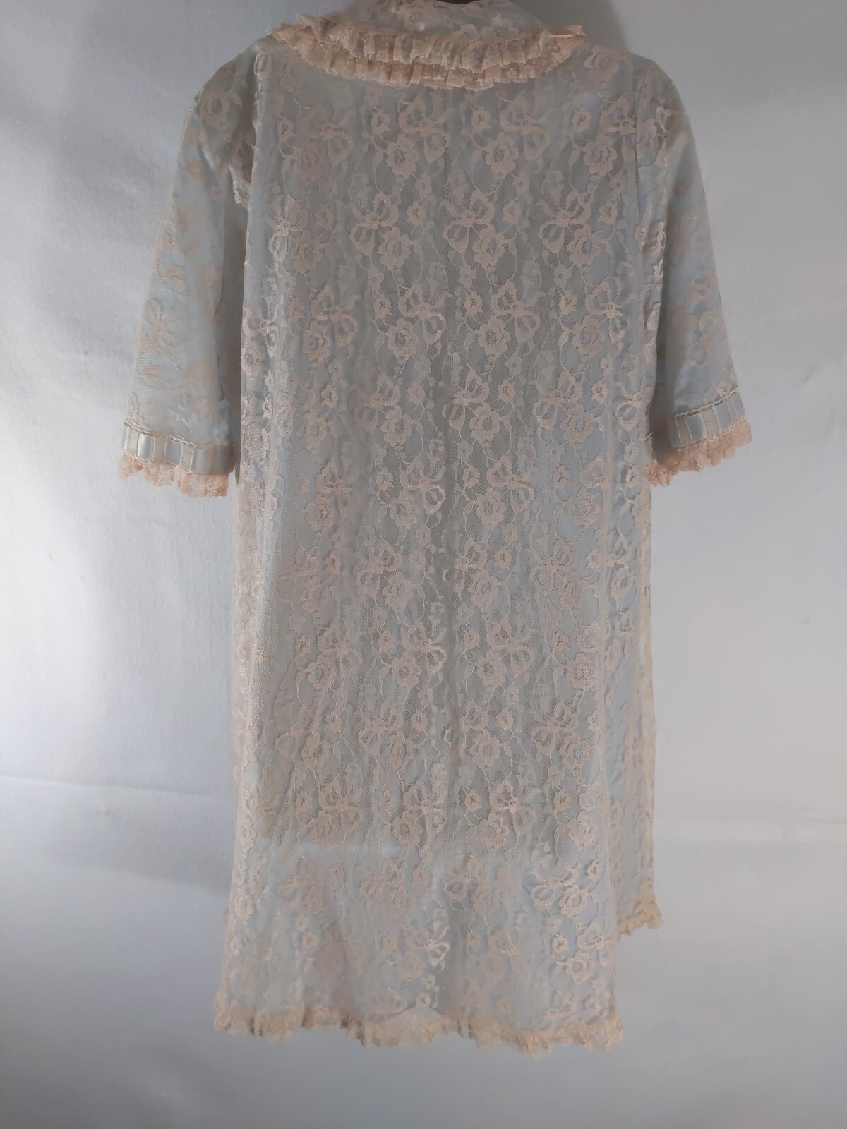 Vintage Odette Barsa Lace Overlay Lined Lingerie Pocket Dressing Robe M