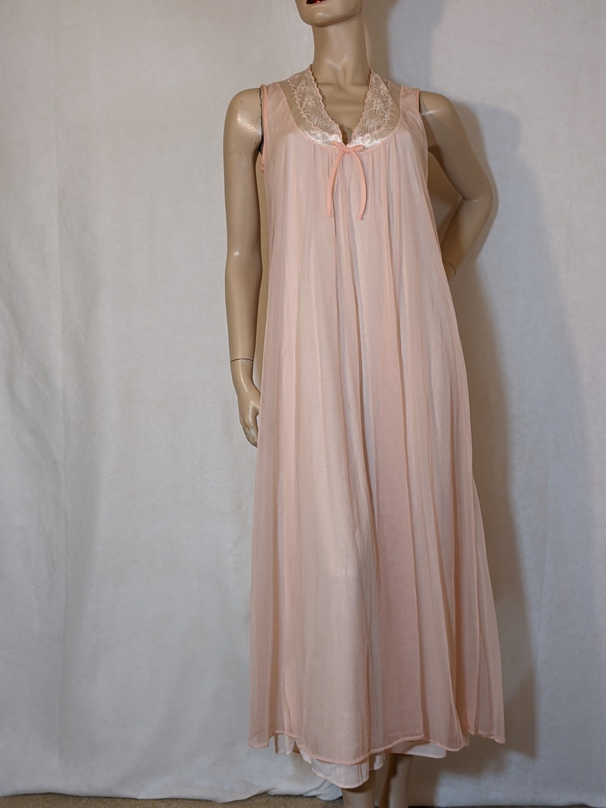 Vintage Peach Double Layer Chiffon Free Bust Lingerie Dress Nightgown