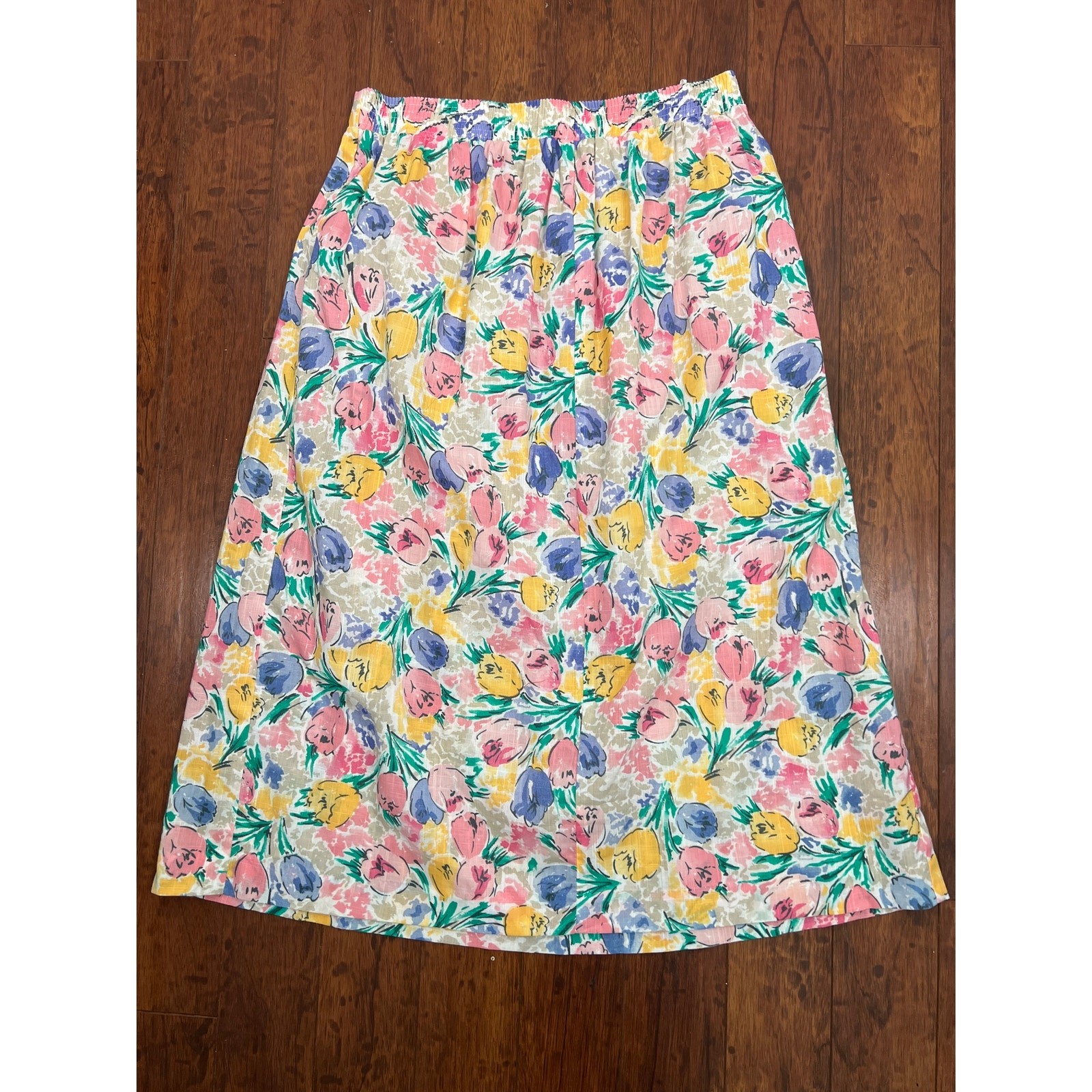 Vintage Worthington Essentials Floral Midi Skirt Size 8 Tulip Print USA Made