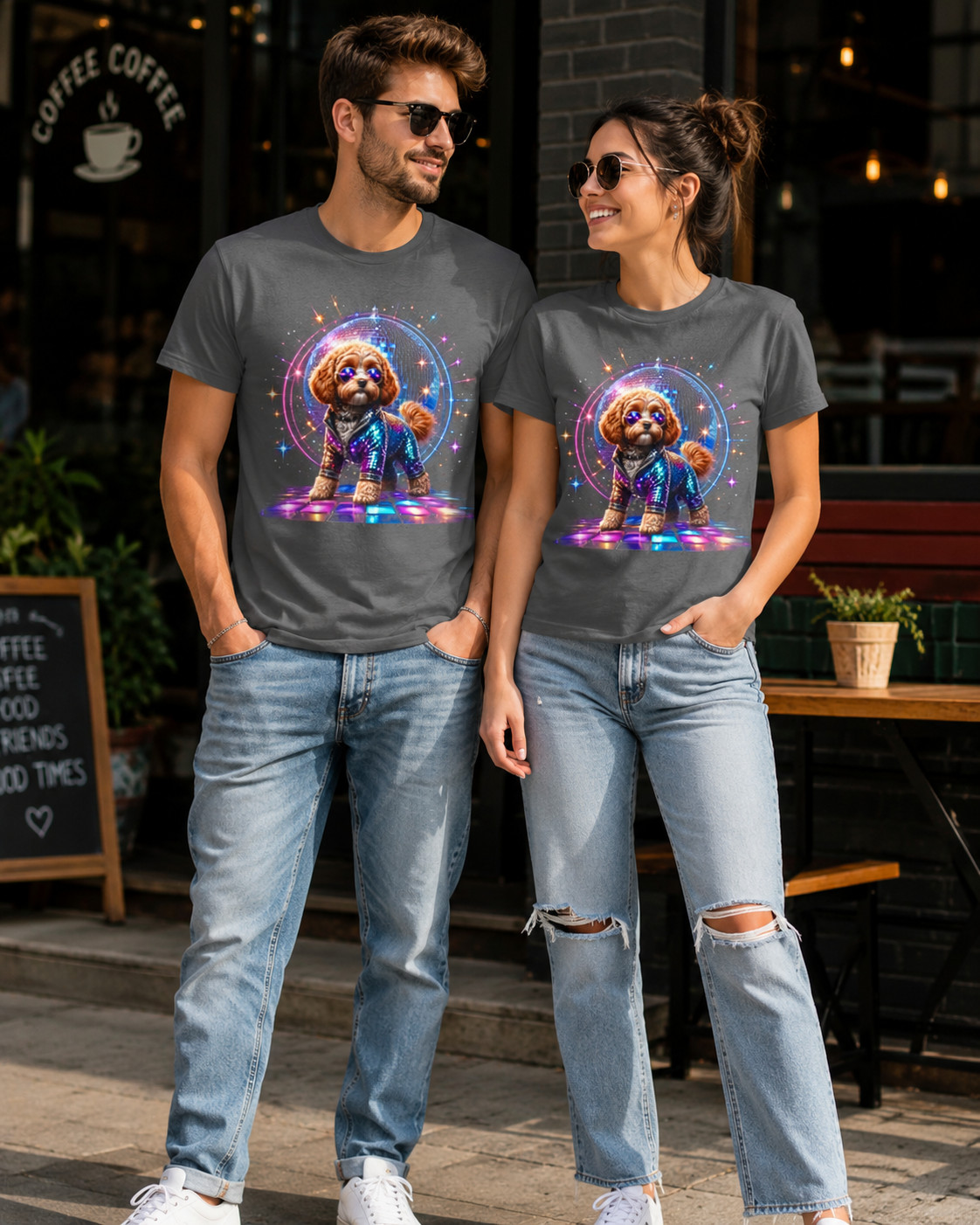 Women&rsquo;s Dancing Cavapoo Disco Ball V-Neck T-Shirt Funny 1970s