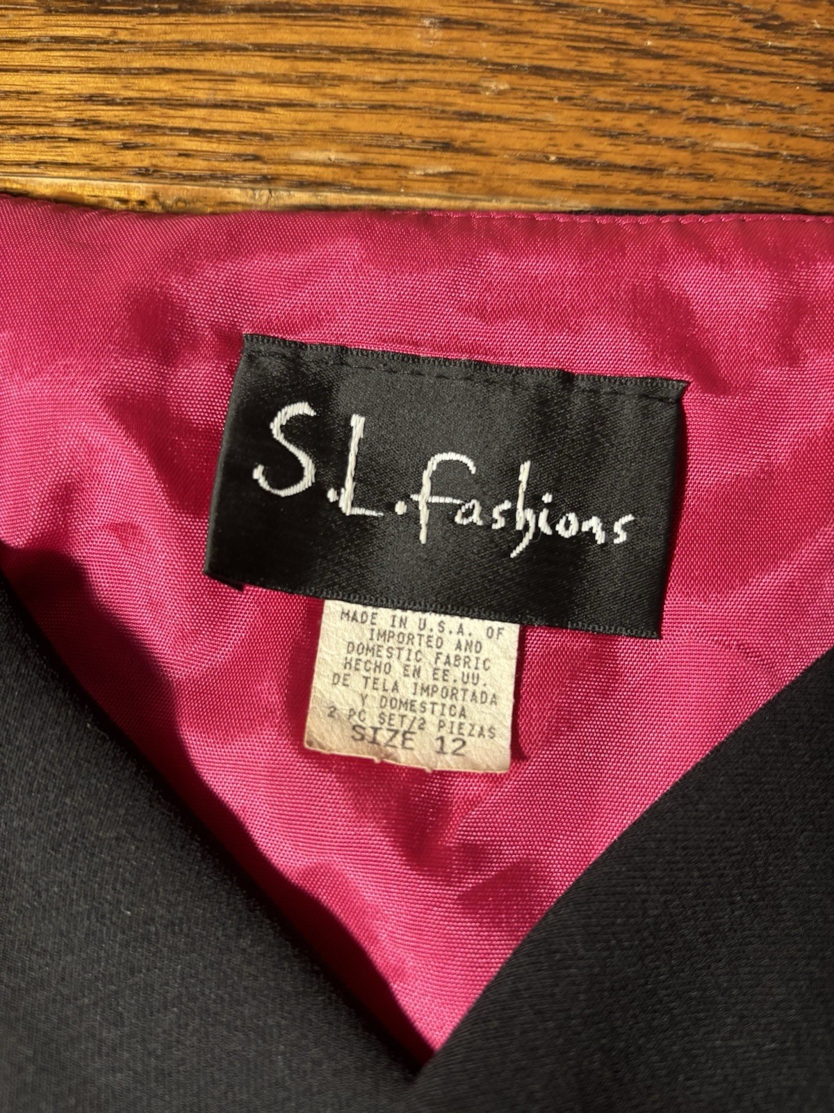 Vtg black SL Fashions polyester lined embroidered floral top, Made in USA, 12