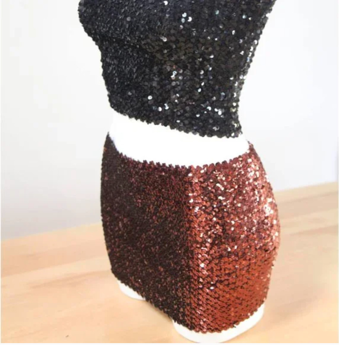 Vintage 1980&rsquo;s Copper Brown Disco Sequin Tube Top Crop Top Small