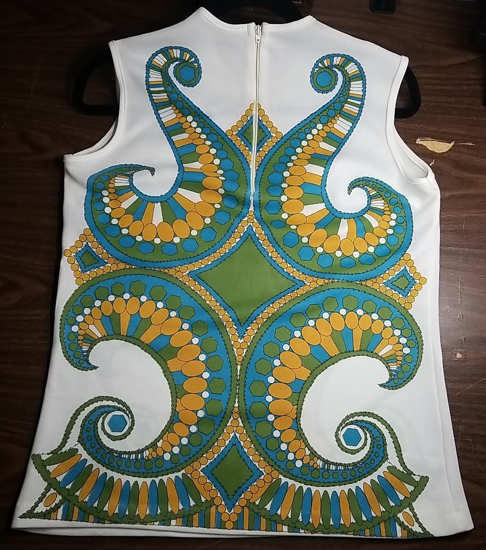 VTG 1960s 70s Mod Tunic Top Sleeveless Psychedelic Art Nouveau Paisley Print M/L