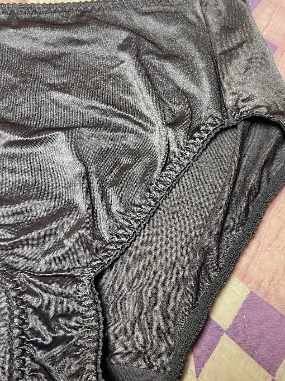 Vtg Vassarette Glossy Satin Black Panties Large Sissy Nylon Blend