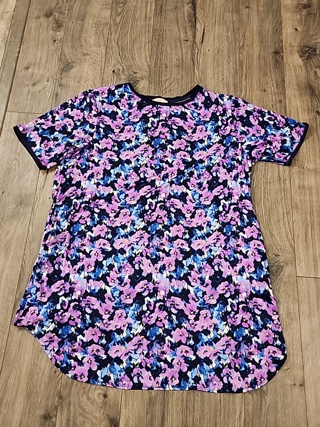Stan Herman Violets Nightgown Night Dress Stretch Pockets Floral Sz XL Shirt