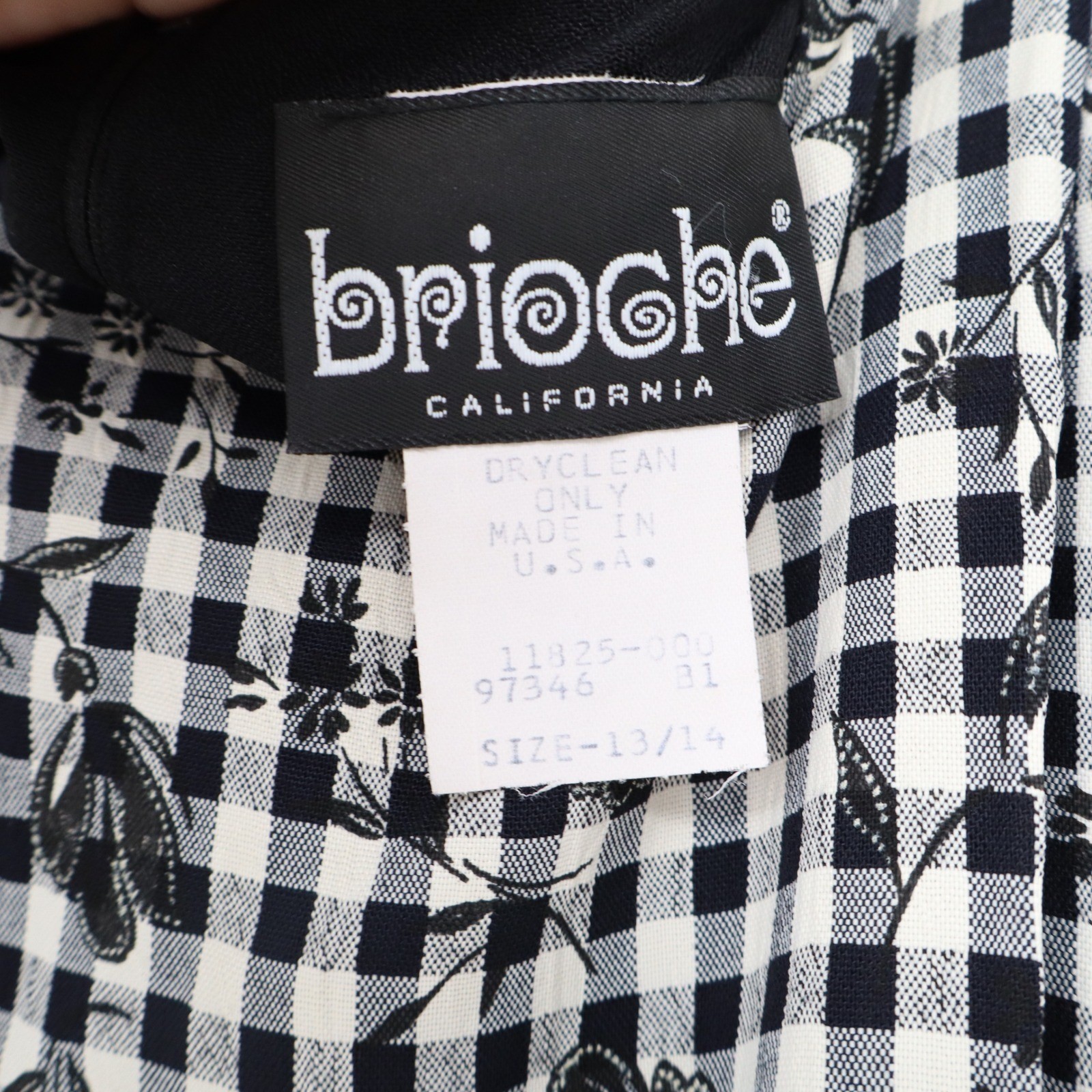 Brioche California Vintage Gingham Floral Maxi Dress Black White Size 13/14 USA
