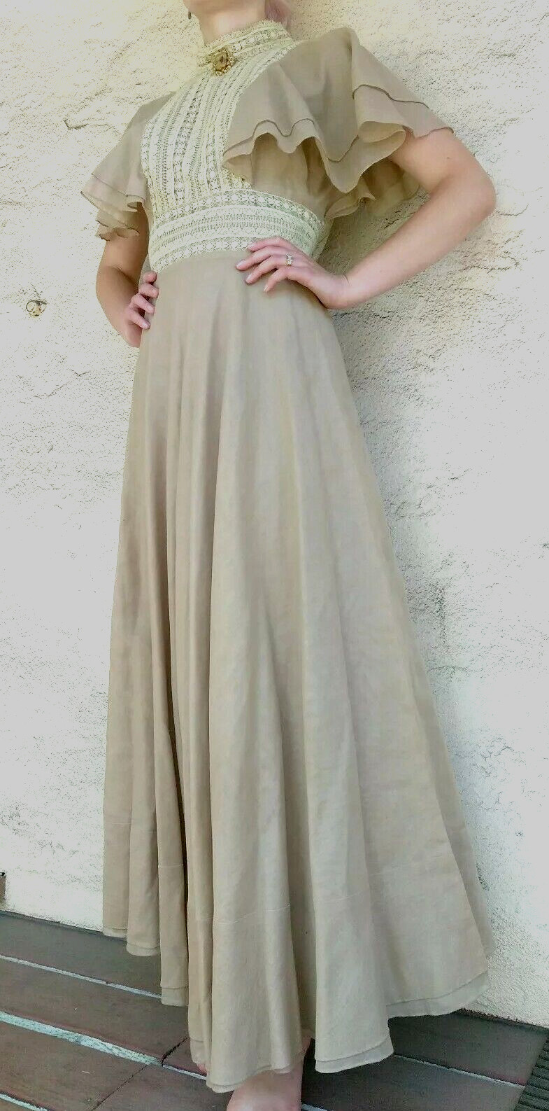 70s Victorian Style Dress xs Prairie Boho Hippie Butterfly Sleeves CALDERON