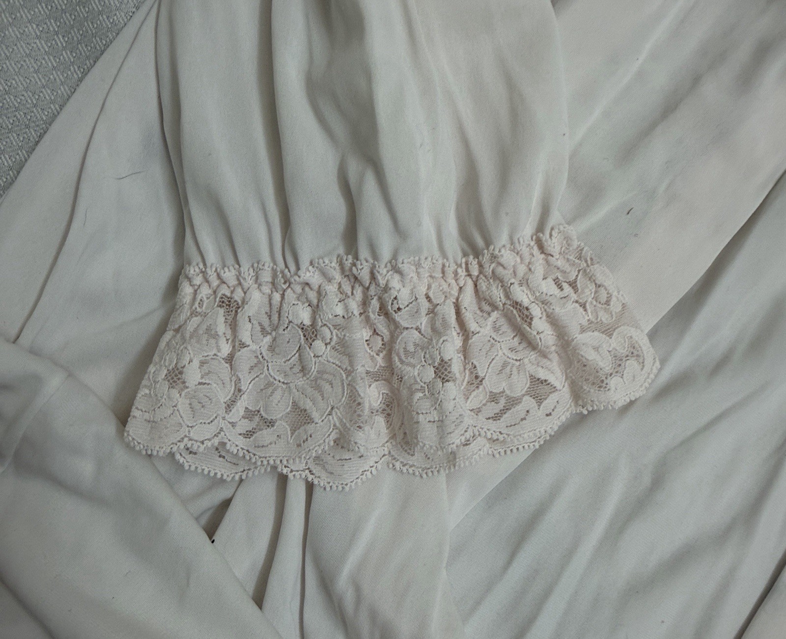 Vintage Shadowline Nightgown Medium Blush Pink Lace Trim Full Length USA Made