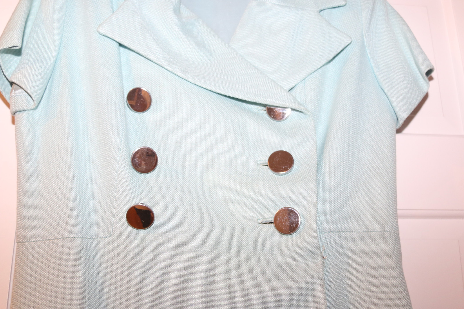 VINTAGE POWDER BLUE BUTTON DOWN SHORT SLEEVE DAVID WARREN DRESS – PRE-OWNED