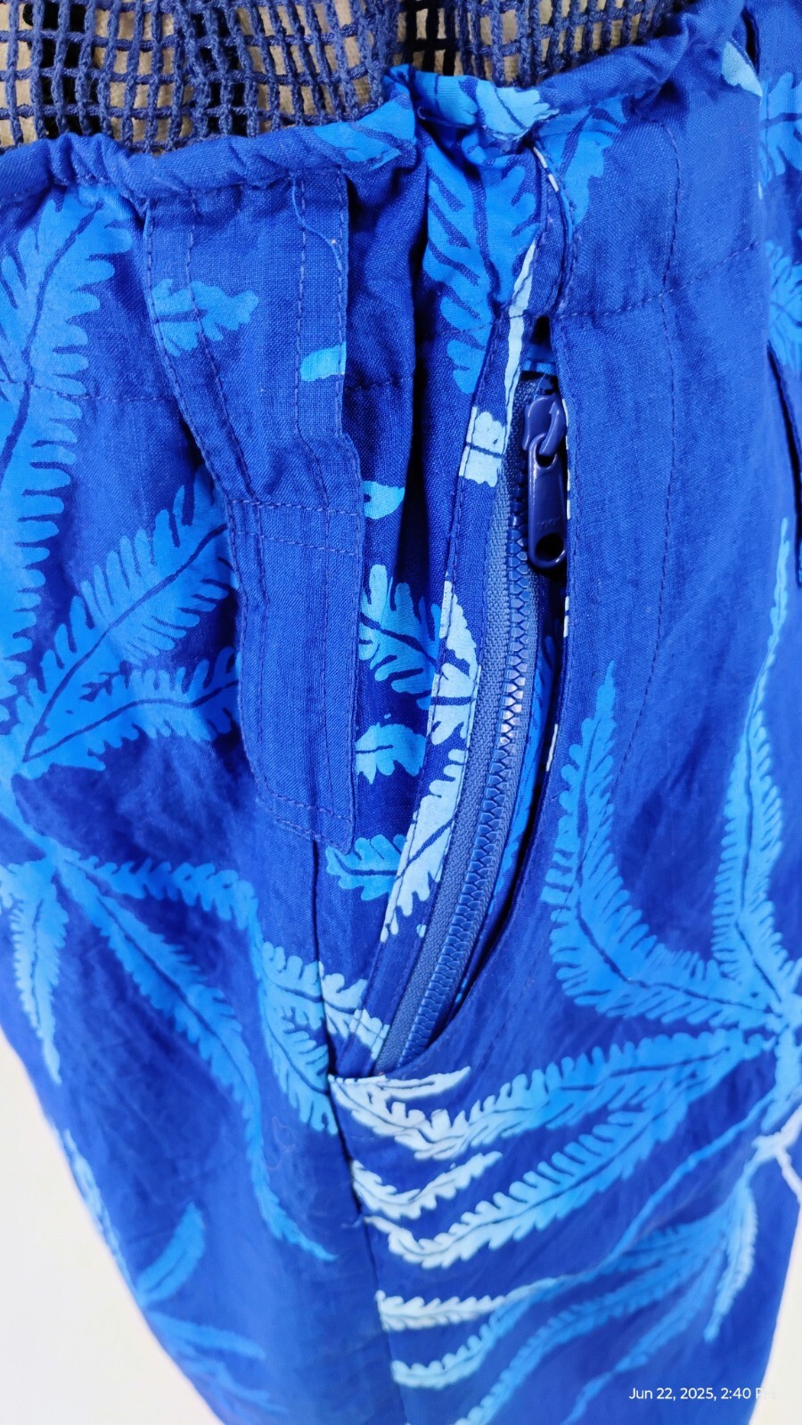 Global Kiwis Dress Vented Button Up Zip Pockets Mesh 100% Cotton Blue Tropical M