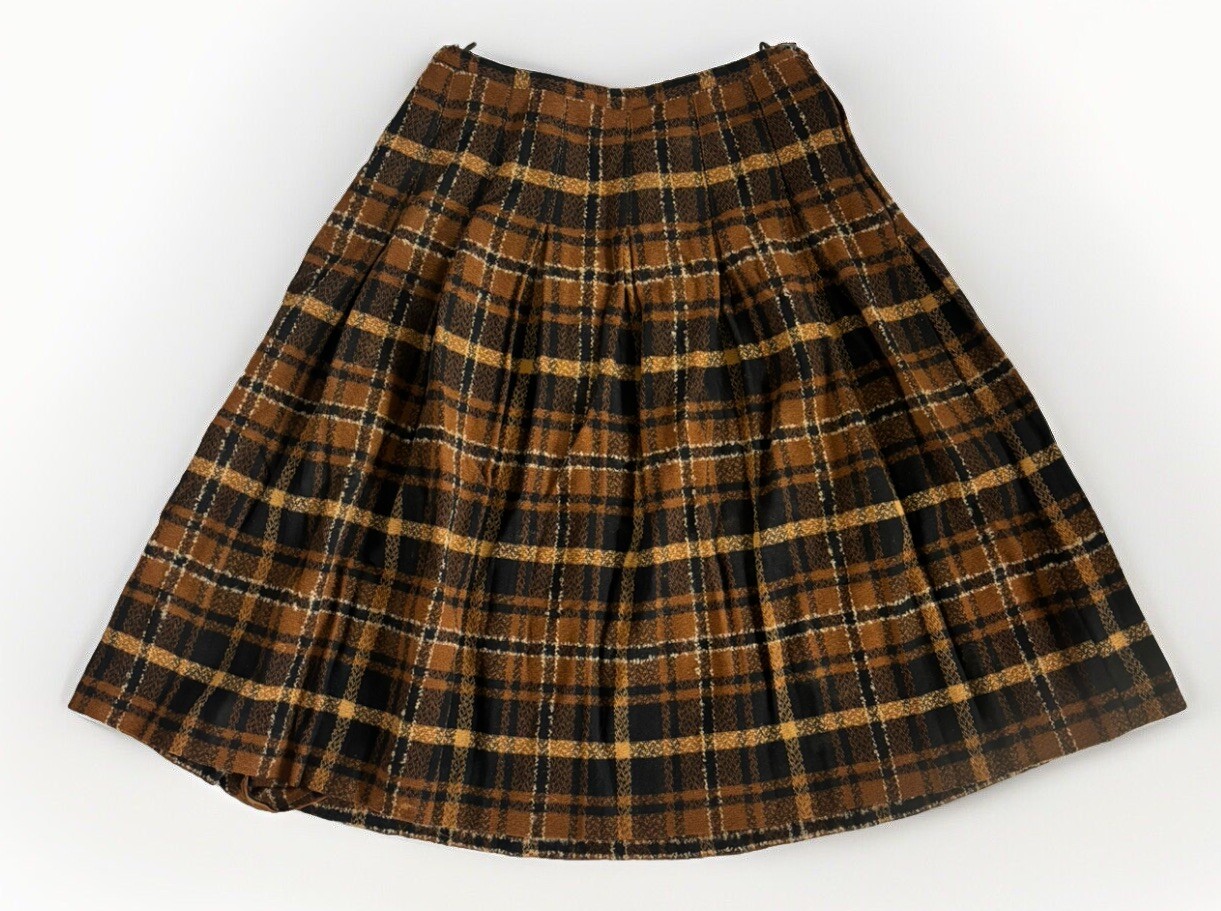 Vtg Koret of California Brown Plaid Wool Skirt Size S Academia Preppy Pleated