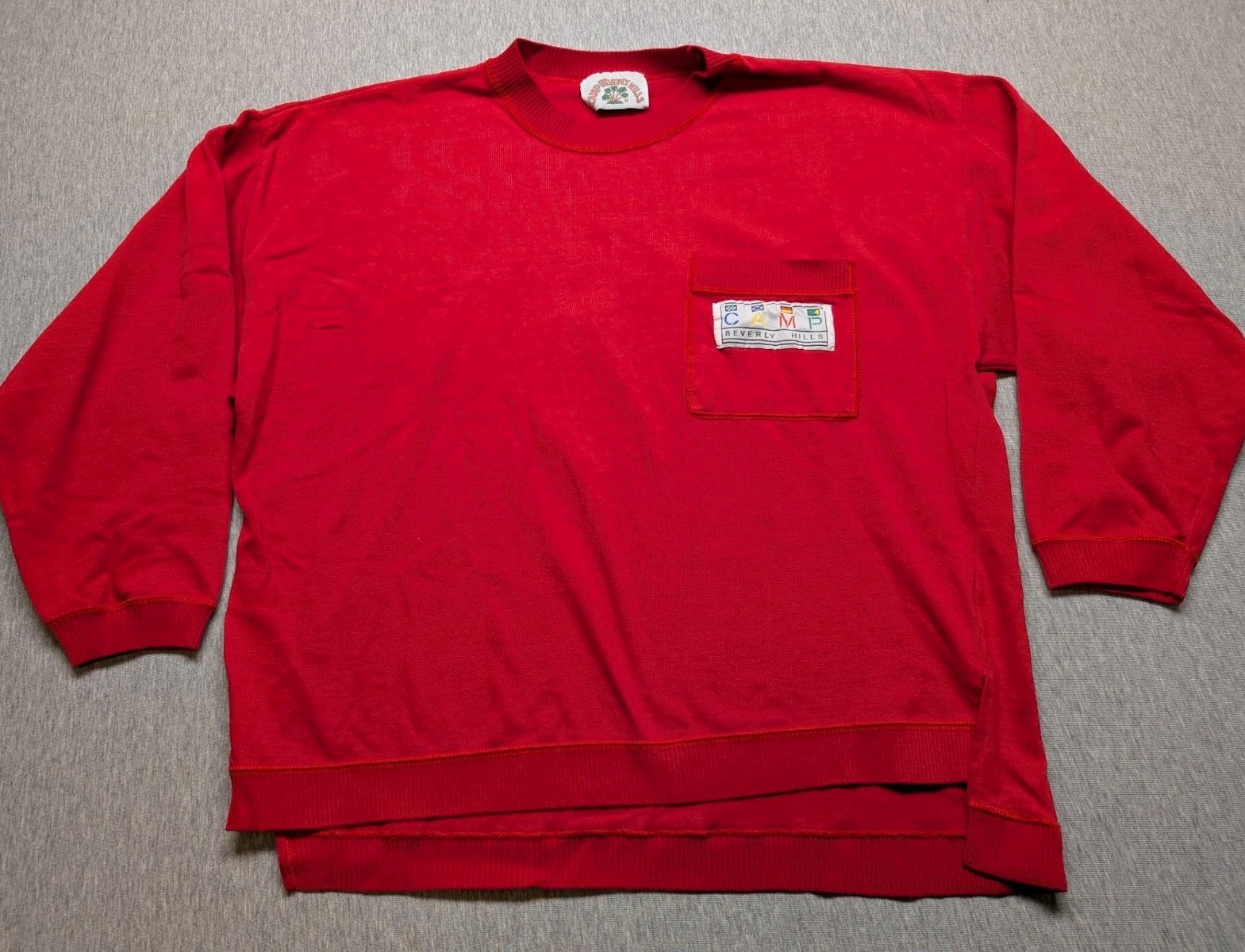 Vintage CAMP Beverly Hills Pocket sweatshirt Red No Size Tag/ XL See Measurement