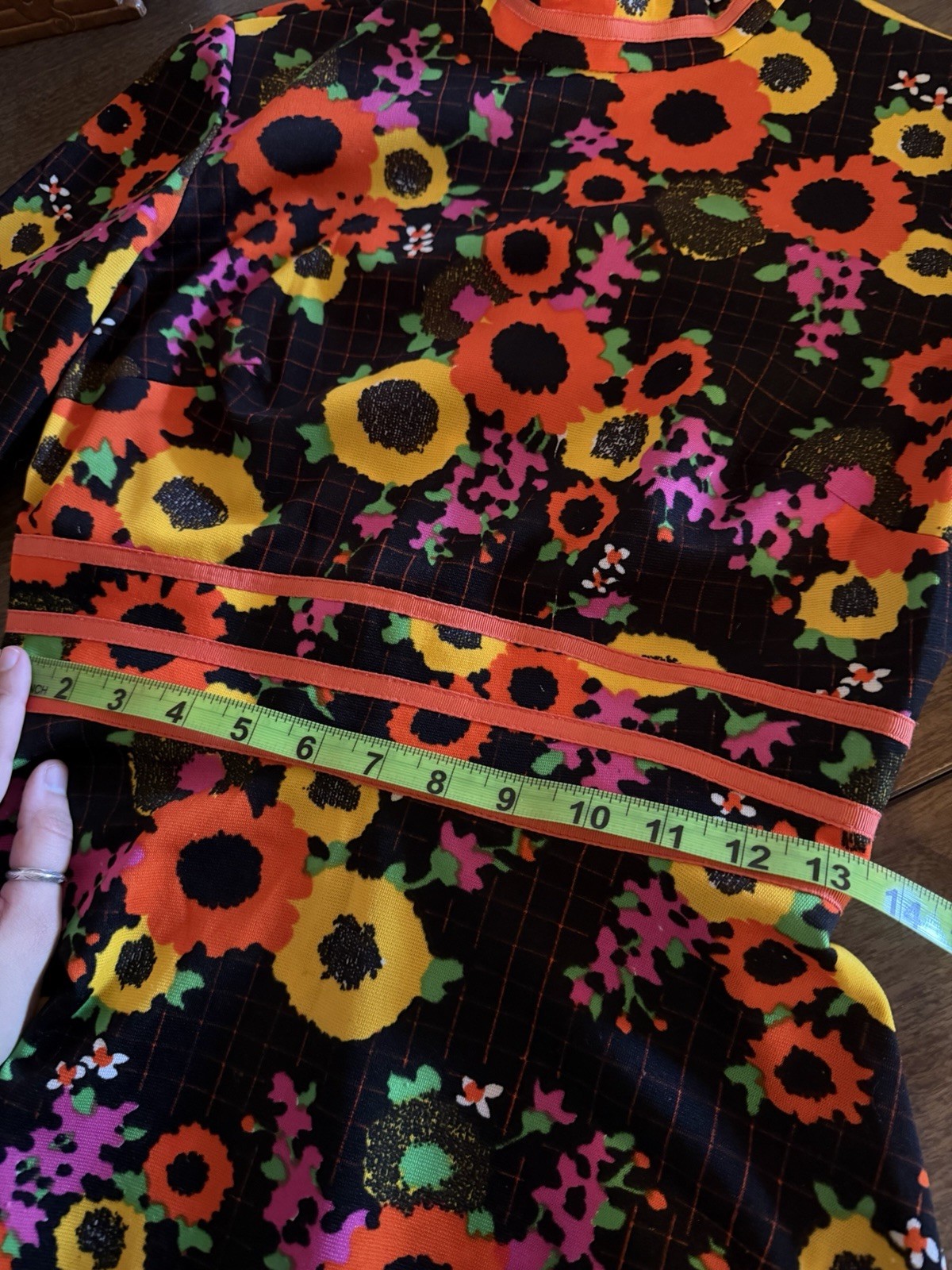 Stunning Vintage 60s-70s Bright Neon Psychedelic Mod Flower Power Flare Dress S