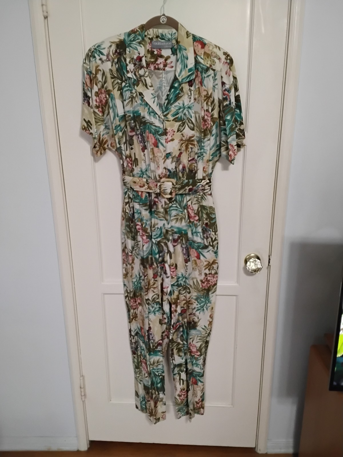 Vintage Hawaiian Print Tropical Jumpsuit Carol Anderson 80&rsquo;s 90&rsquo;s Multocolor