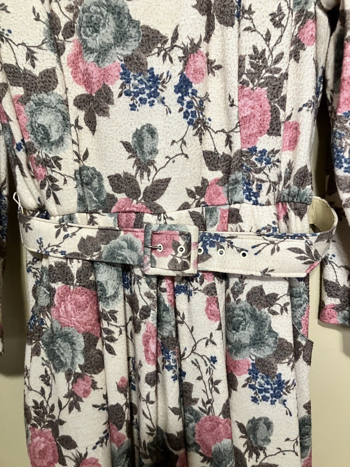 Vintage STUART ALAN Petites Floral Modesty Cottagecore Belted Midi Dress sz 14P