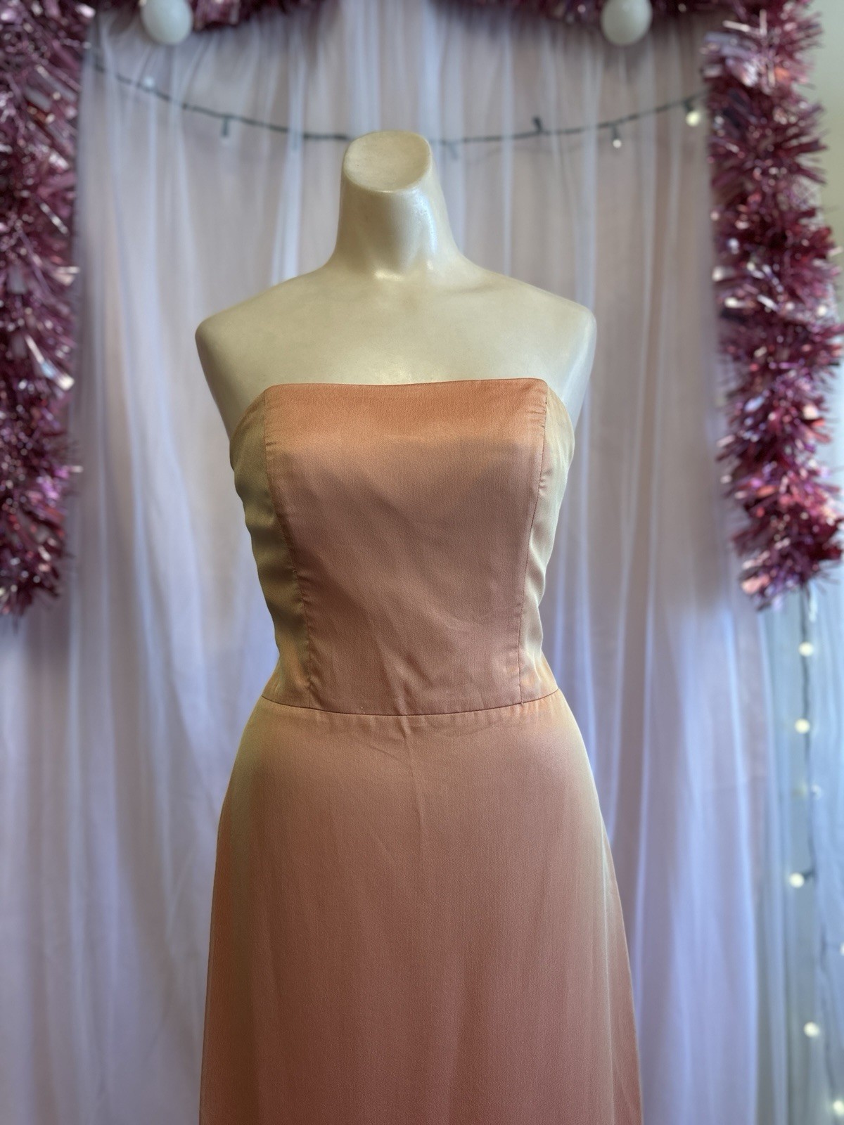 Vintage Y2K 2000s Strapless Prom Formal Evening Dress Orange Iridescent S