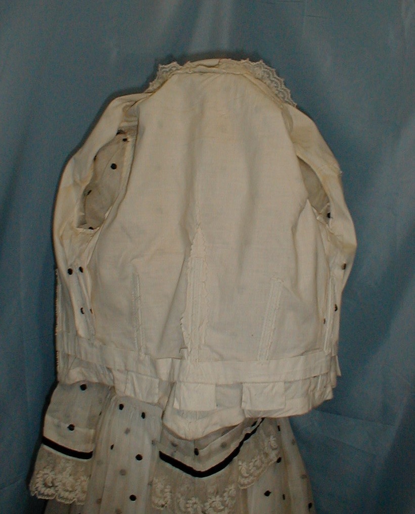 Charming Antique Dress Victorian 1890&rsquo;s White and Black Dot Muslin Lace Trim