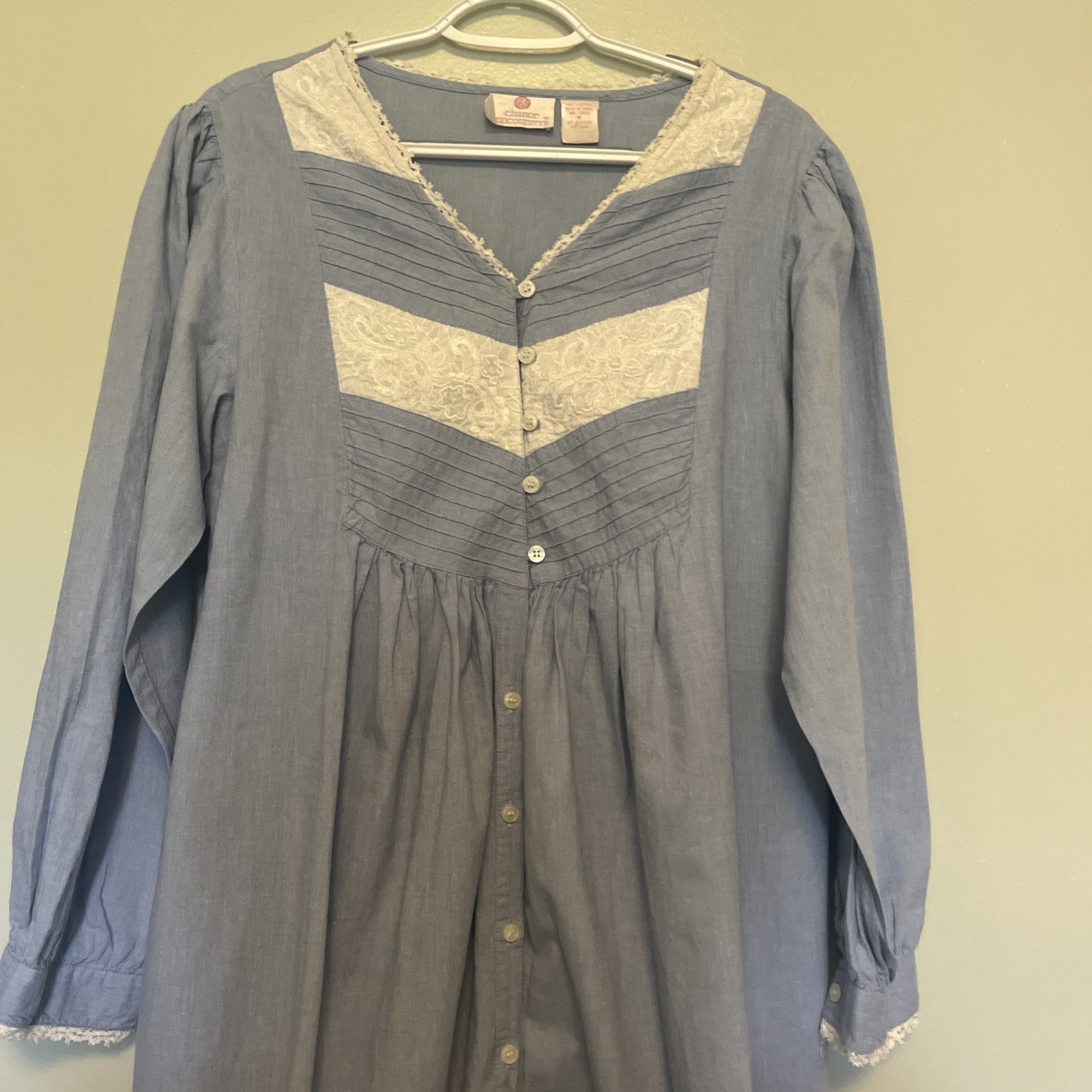 Vintage Chance Encounters Chambray Gown Robe Set M Lingerie Nightgown Pintuck