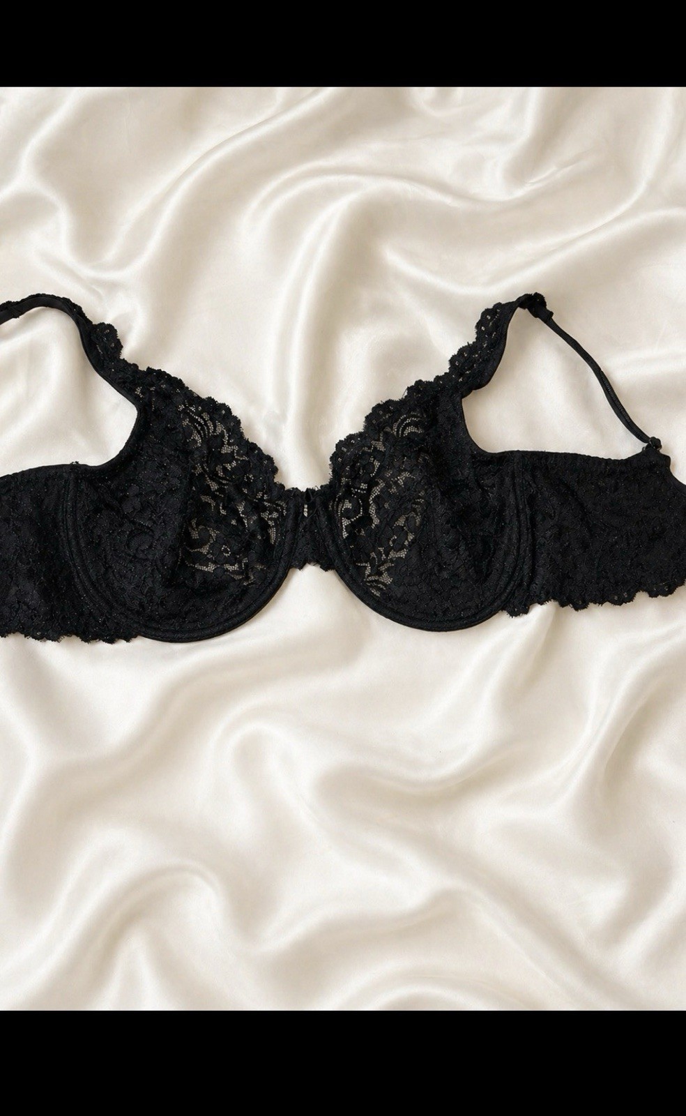 Vintage Smart & Sexy Black Lace Underwire Bra 38DD Floral Sheer late 1990s/Y2K❤️