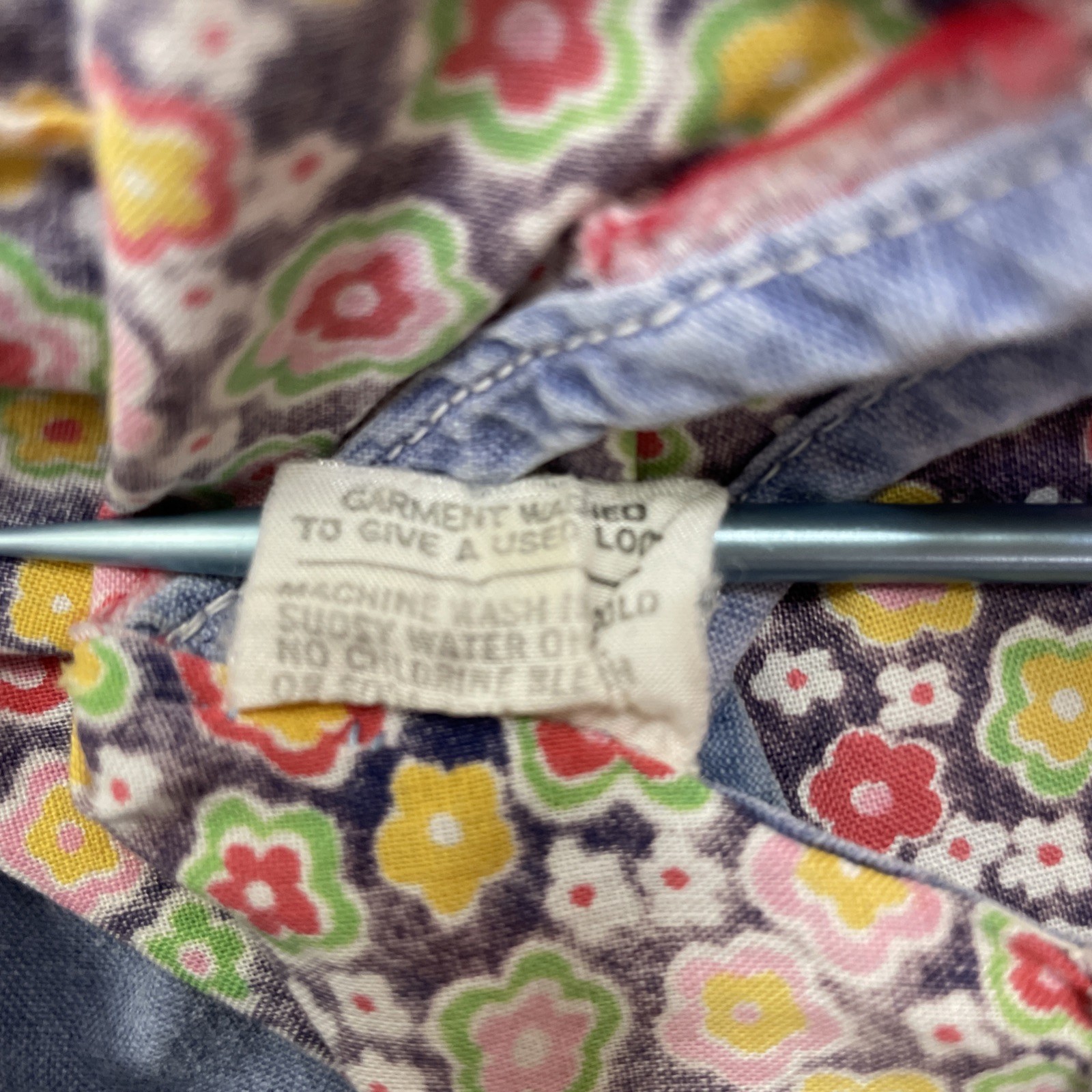 Vtg Prairie Cottagecore Chambray Calico Dress Size XS Cotton