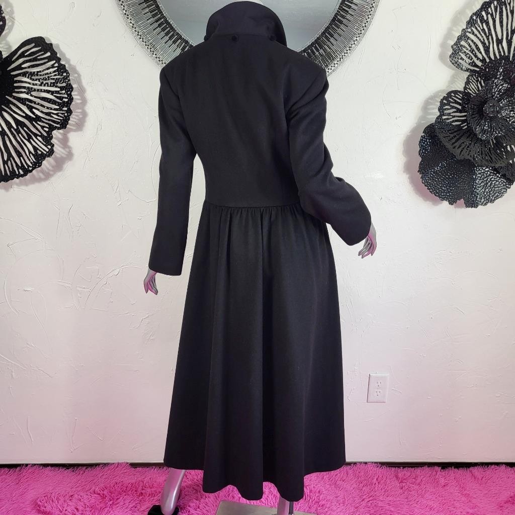 CLAUTE COUTURE~38/S/M~VINTAGE BLACK WOOL VELVET FULL LENGTH CAPE COAT TRENCH