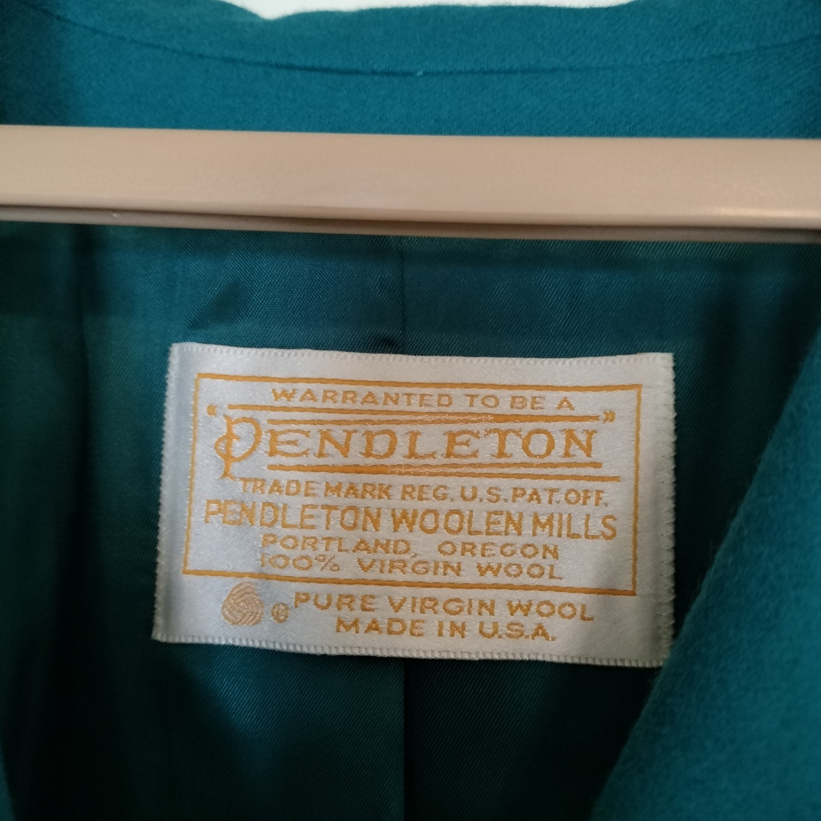 Vintage 1970s Pendleton Virgin Wool Lined Teal Trench Coat Women&rsquo;s 16