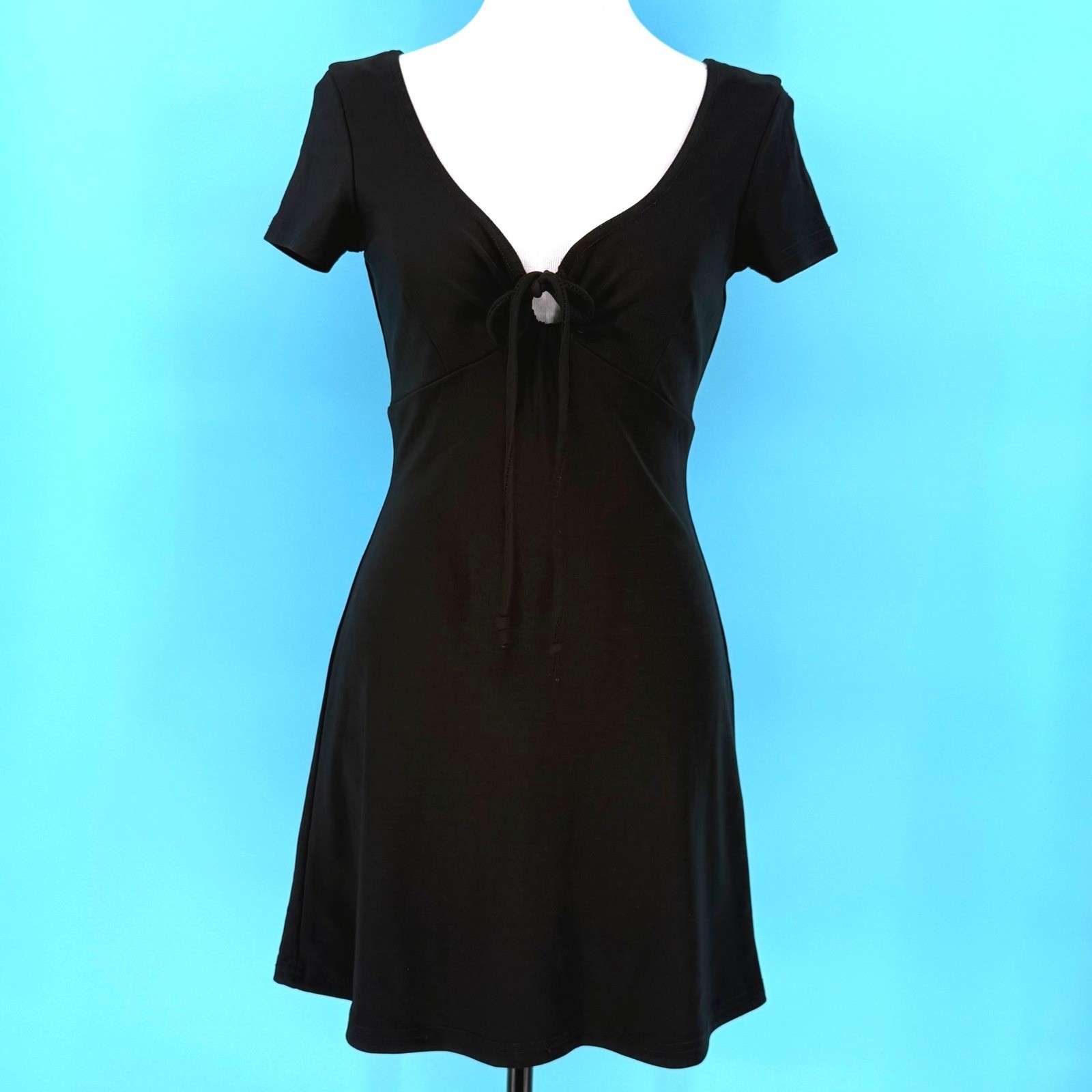 Vintage Rampage r-wear Black Tie Front Mini Dress V-Neck Y2K 90s Small USA Made