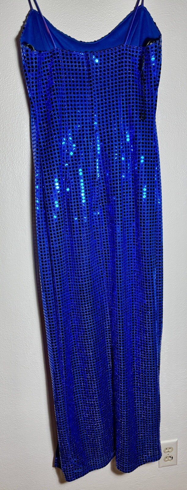 1990&rsquo;s LA Glow Blue Metallic Blingy Sequined Zipper Dress Gown Juniors 9/10