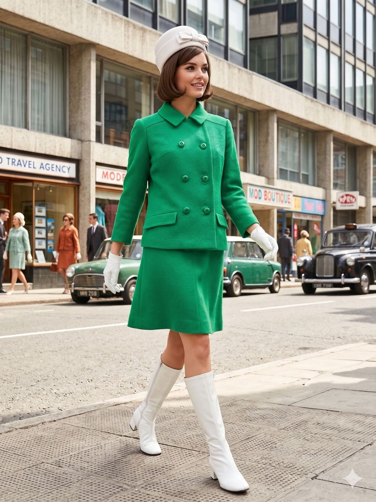 Vintage 60s Magnin Womens Size S/M Green Wool Skirt Suit Set 2Pc Jacket Coat Mod