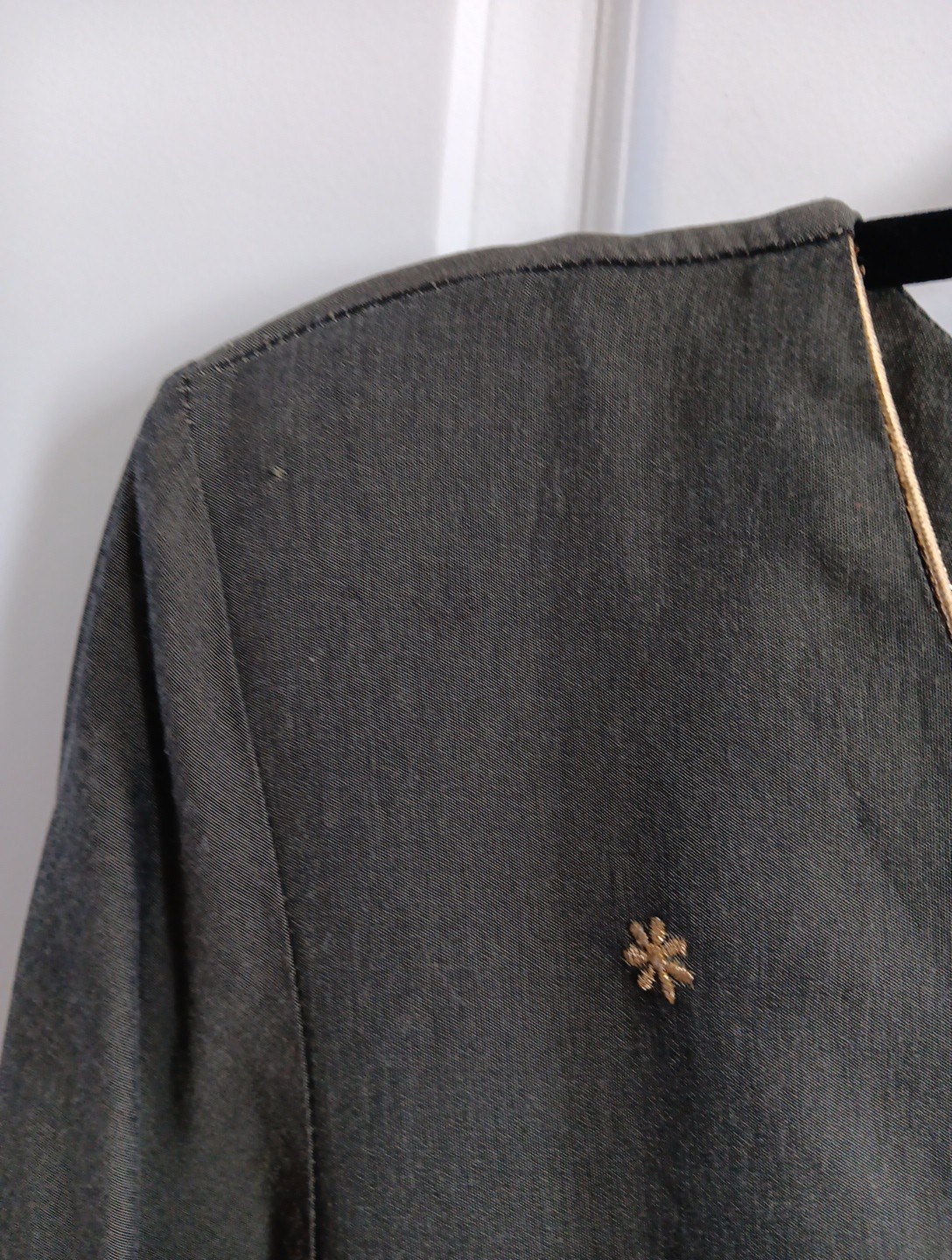 Vintage Another Thyme olive green and gold dress with 3/4 sleeve Size 10