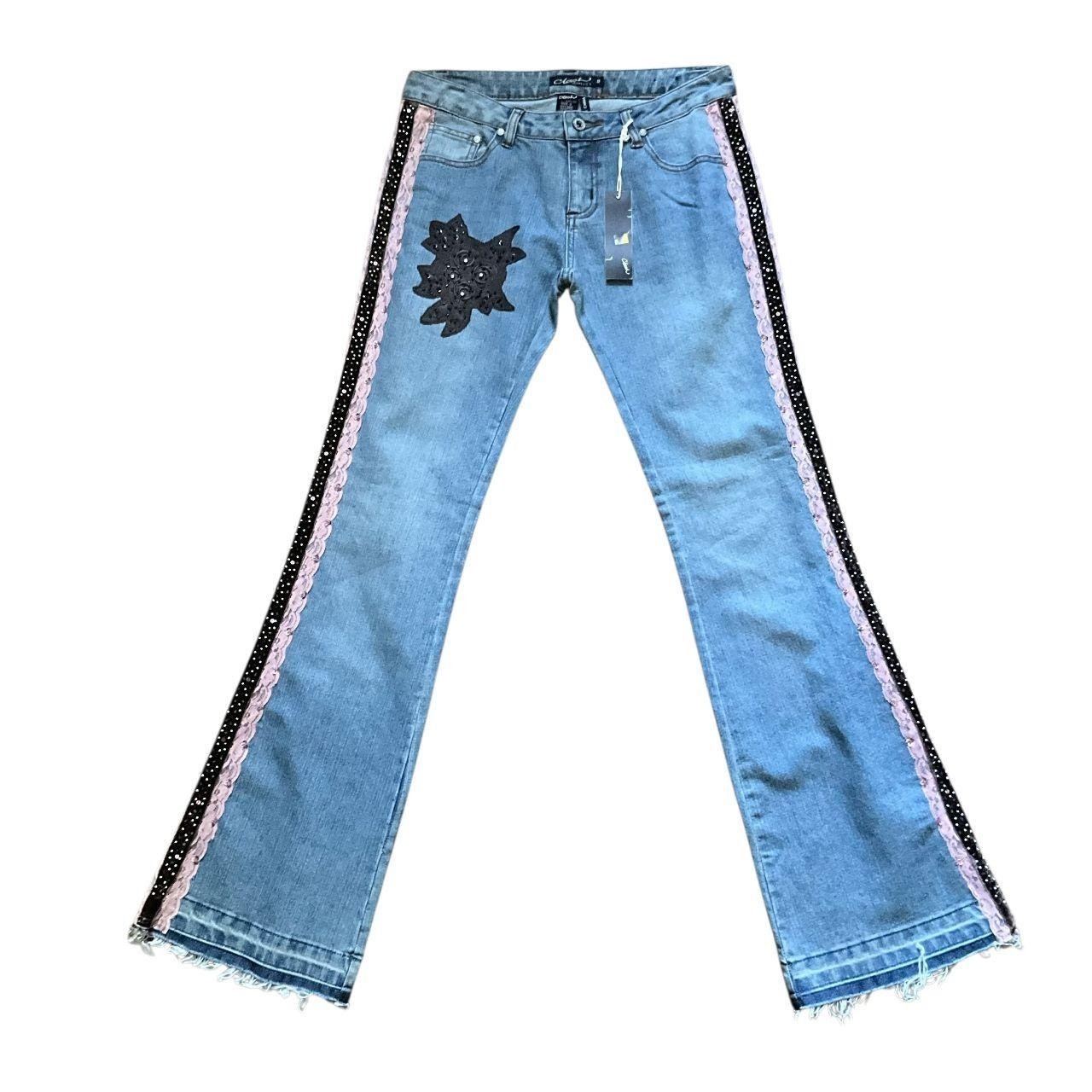Clash Lace Sequin Embroidered Flare Jeans: Y2K