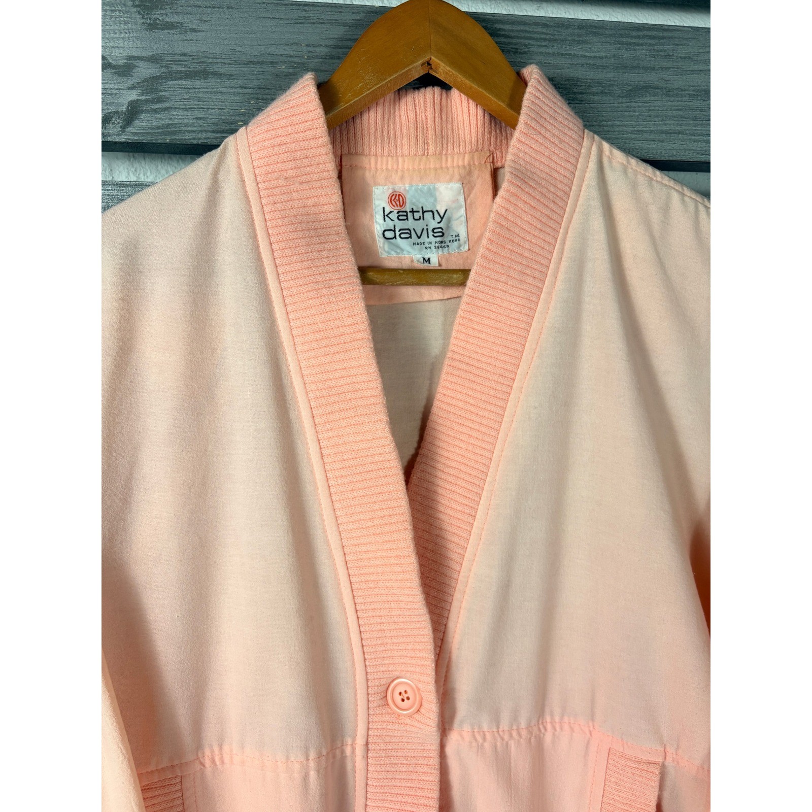 Vintage 80s Kathy Davis Peach Button Up Jacket Womens M mod punk glam colorful