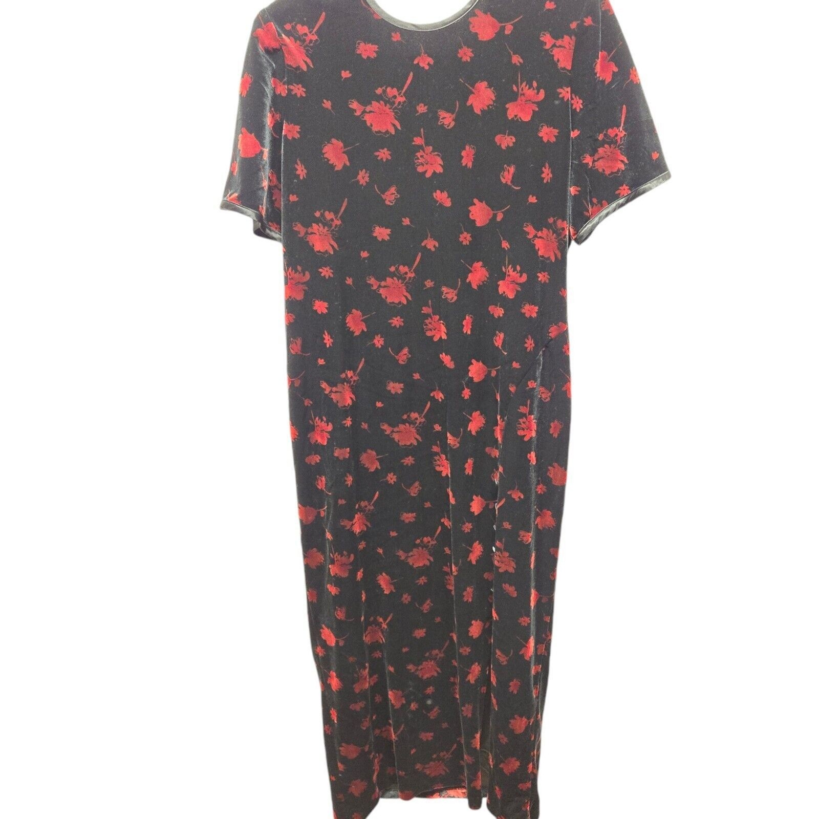 Another Thyme Dress size 14 Maxi Modest Red Velvet Floral Vintage fairygoth