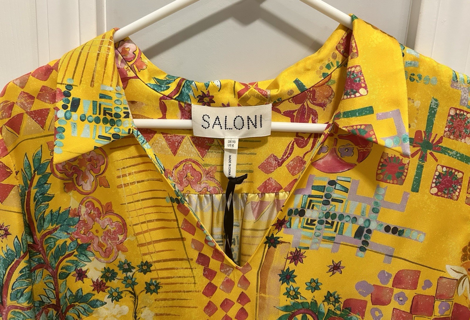 Vintage 2001 Saloni 100% Silk Twill Dress UK10 US6 NWT Yellow/Orange 10357