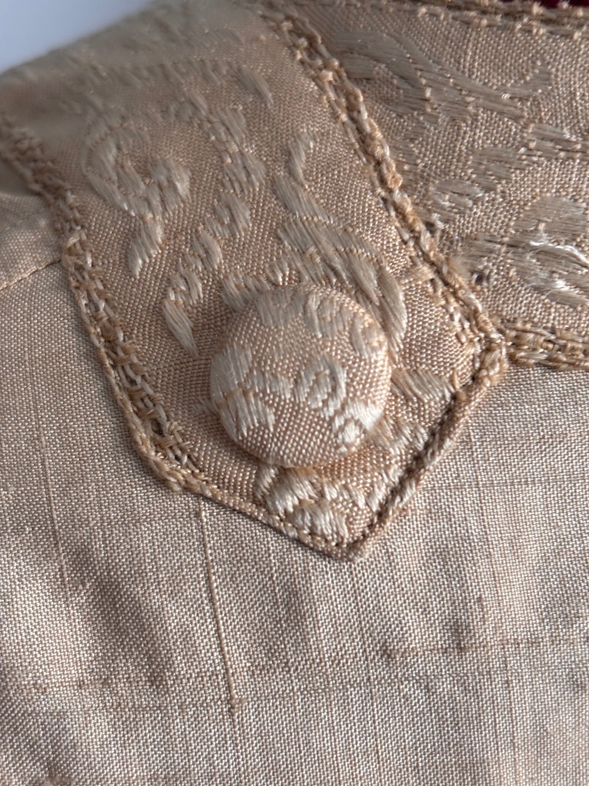 Antique Edwardian Silk Bodice Jacket Ivory Brocade Trim 1900 Victorian Renfaire