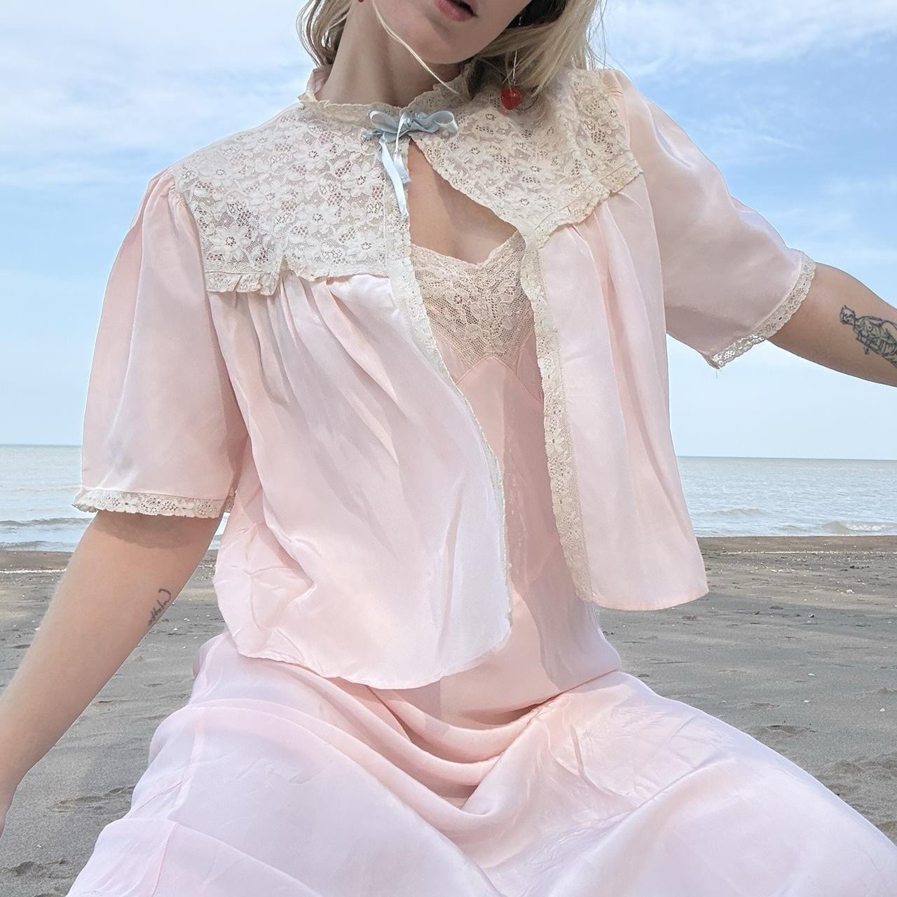 Antique Pink Lace Slip Set