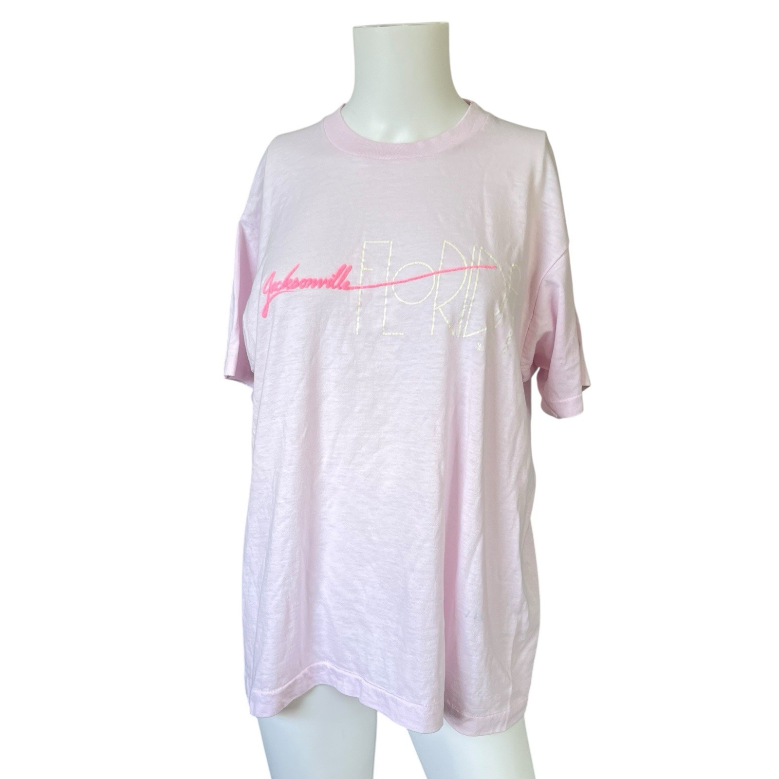 Vintage 80s Screen Stars Pink Short Sleeve T-shirt Jacksonville Florida Size XL