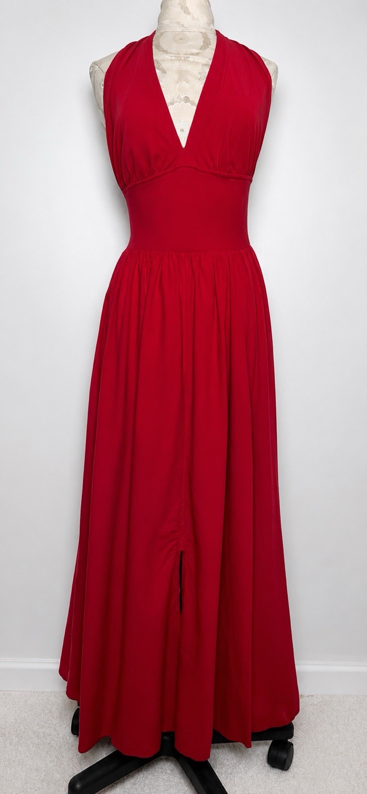 Vtg Luna Luz Red Halter Maxi Dress Resort Glamour Studio 54 Disco Goddess S/M