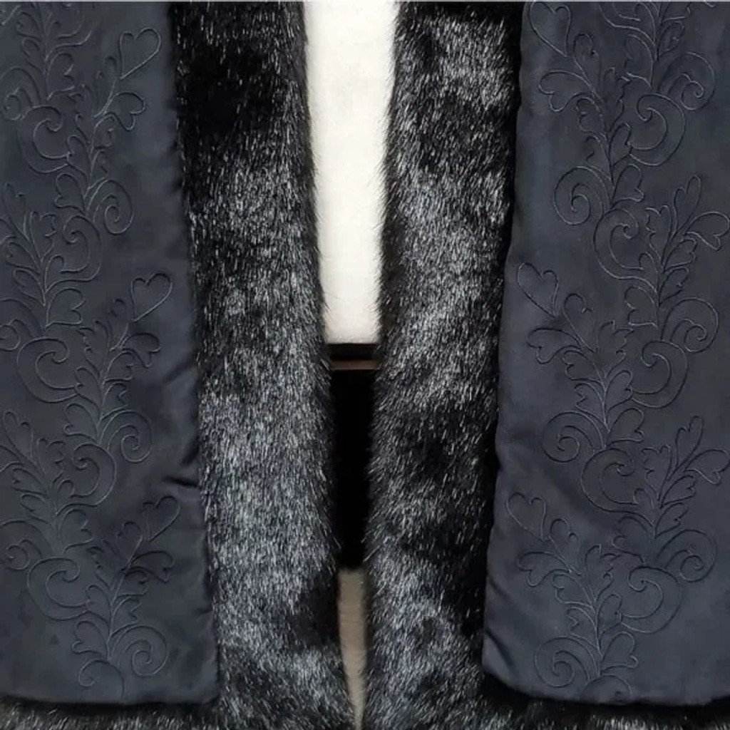 80s Vintage Extra Point by Reference Point Black Faux Suede Faux Fur Belted Coat