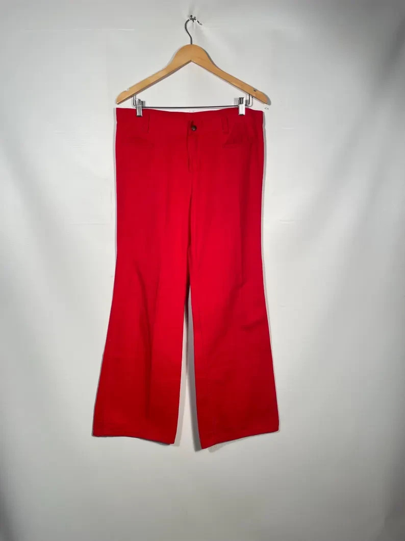Vintage 1970s Cherry Red Denim Bell Bottoms Size L