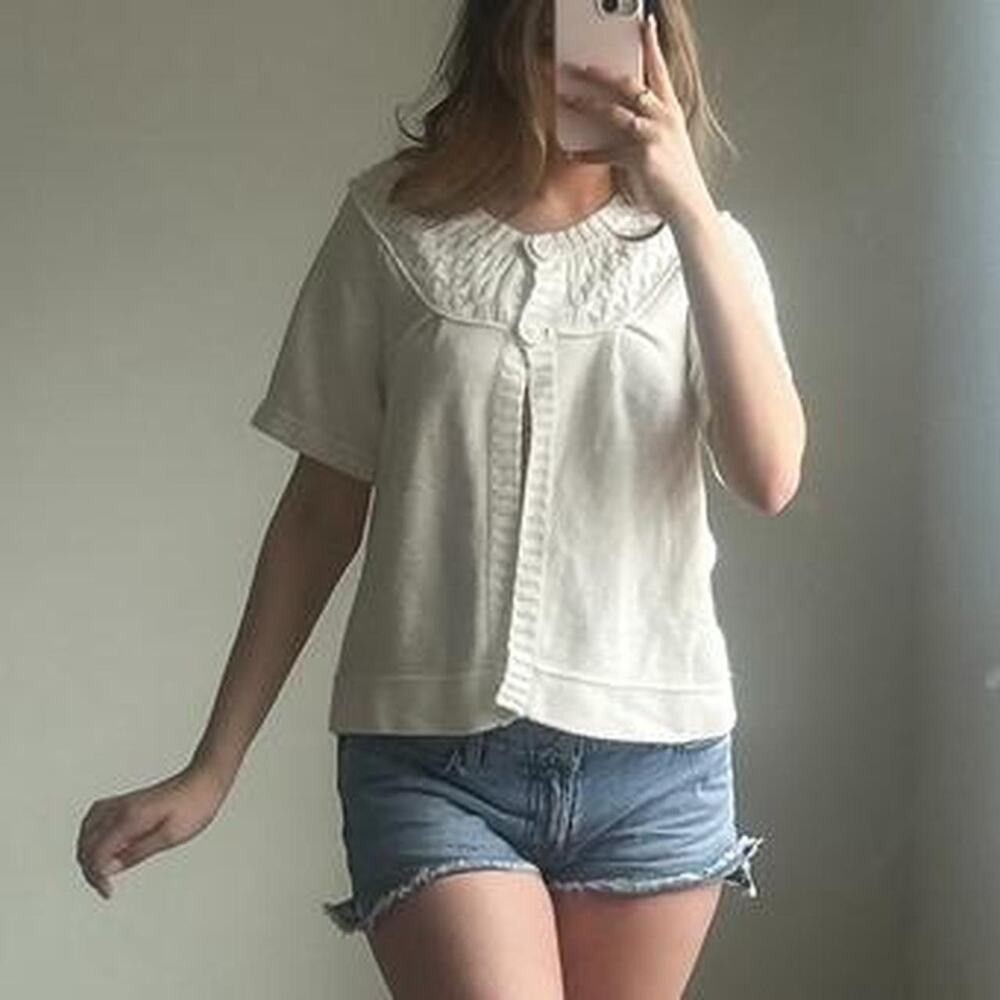Vintage cream babydoll knit sweater tshirt cardigan top with button detailing