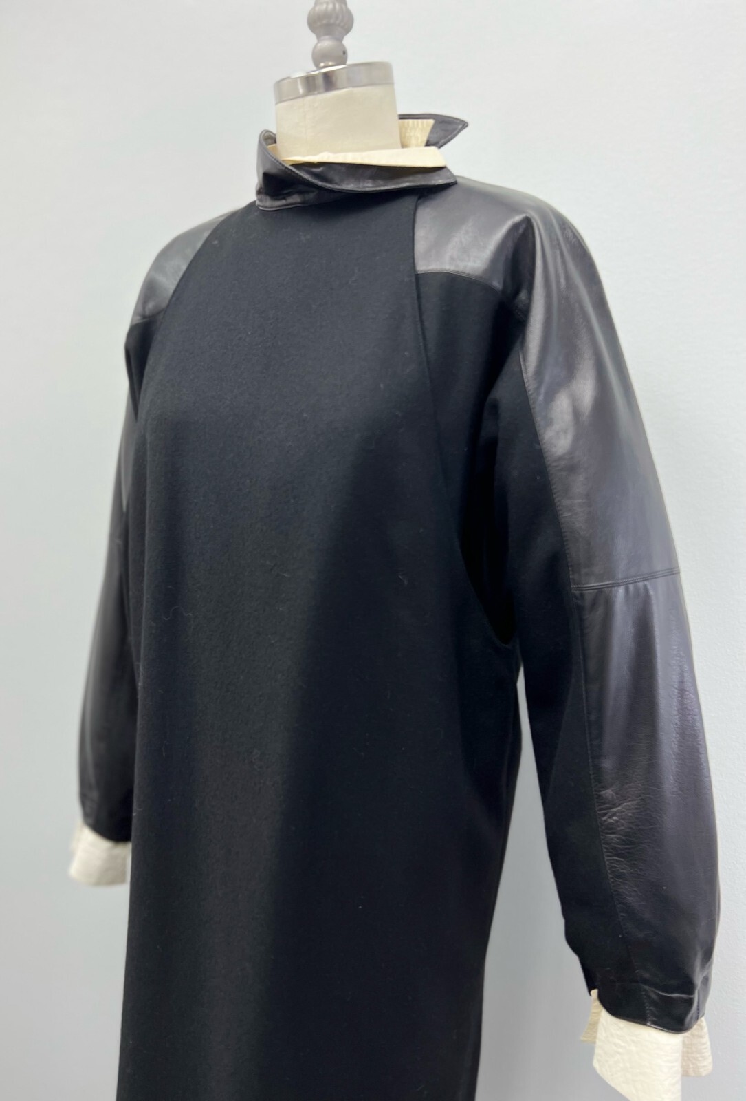 VTG 1980&rsquo;s Gianfranco Ferre black leather & wool dress, avant-garde, new wave