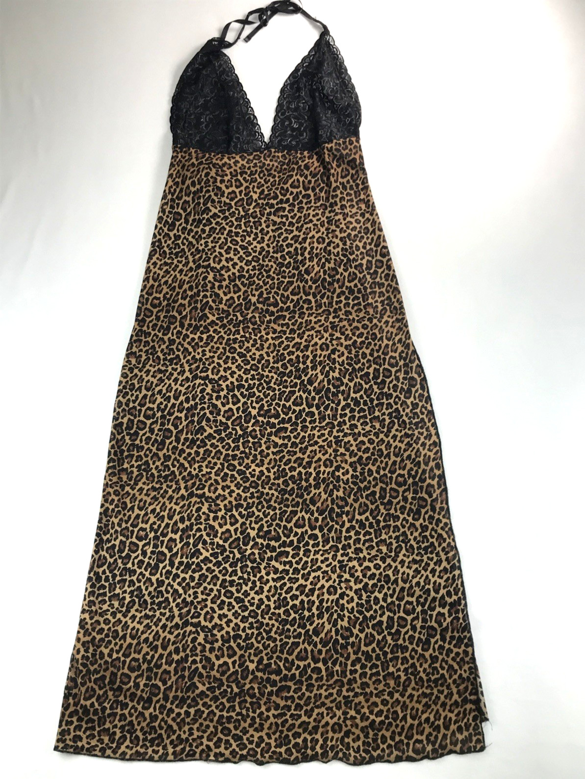 Petra Fashions Sheer Leopard Halter Maxi Nightgown Medium Vintage Elegant Sexy