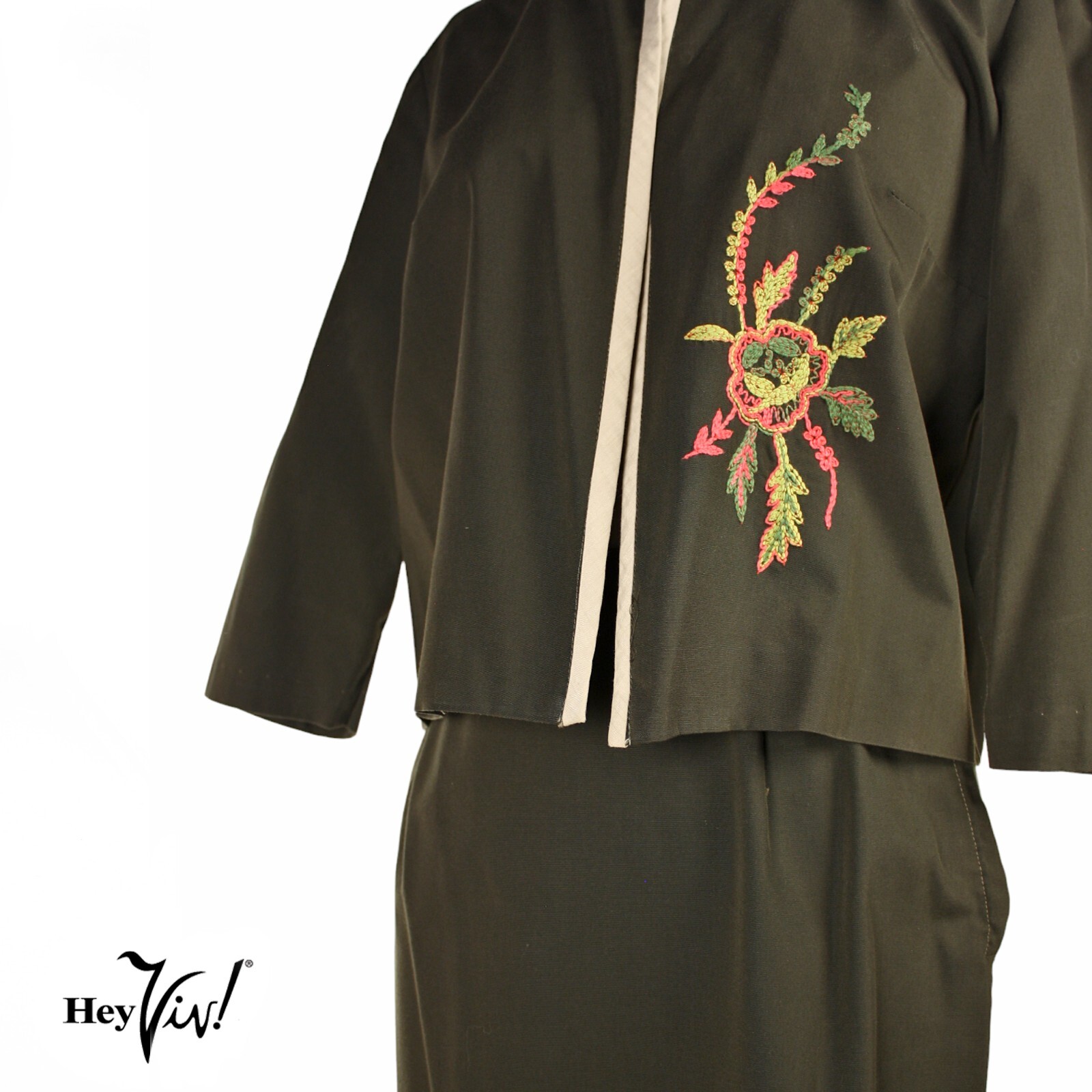 Vintage Dark Green Embroidered Jacket and Metal Zip Skirt B38 W27 – Hey Viv