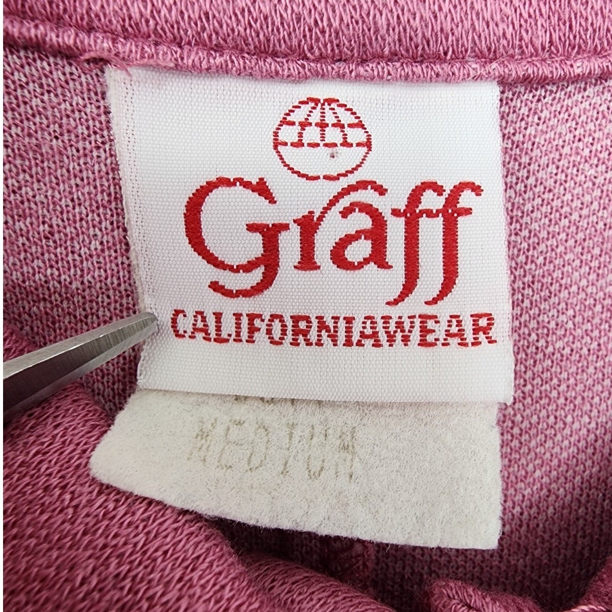 Vintage 80s Graff Top Womens M Pink Silver Metallic 3/4 Sleeve Polo Cabincore