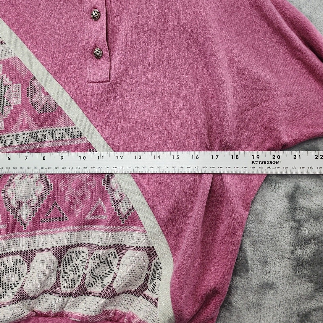 Vintage 80s Graff Top Womens M Pink Silver Metallic 3/4 Sleeve Polo Cabincore